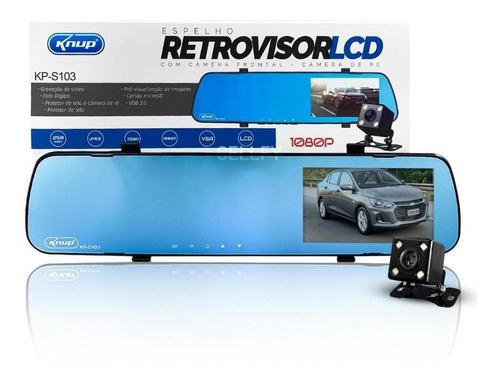 Retrovisor Lcd Câmera Frontal 1080p E Câmera De Ré Carro Van