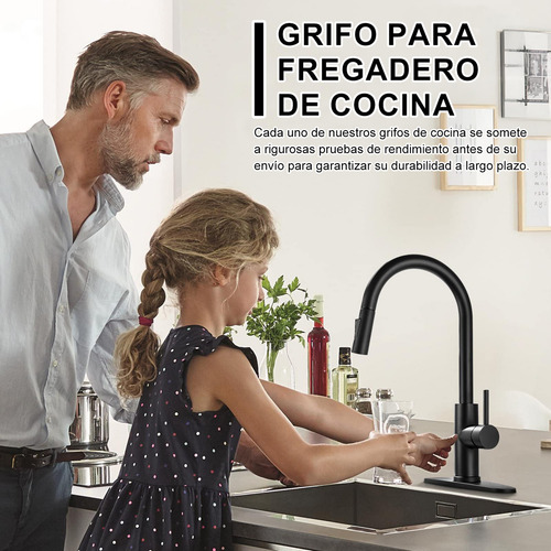 Grifo Monomando De Cocina Extraíble Con Pulsador Negro Cepillado Yesop