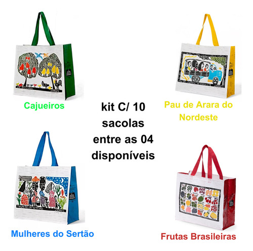 10 Sacolas Ecobag De Ráfia Reutilizaveis P/ Compras Sunstentáveis 40x35x18