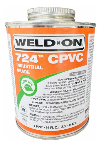 Cemento Weld On 724 Cpvc Gris Idustrial Bote 1/2 Litro