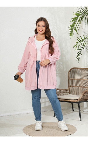 Chamarra Mujer Talla Grande Con Capucha Antisol Pura Color