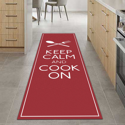 Tapete Passadeira De Cozinha Keep Calm And Cook On-40 X 135 Cor Vermelho Desenho do tecido Kepp Calm