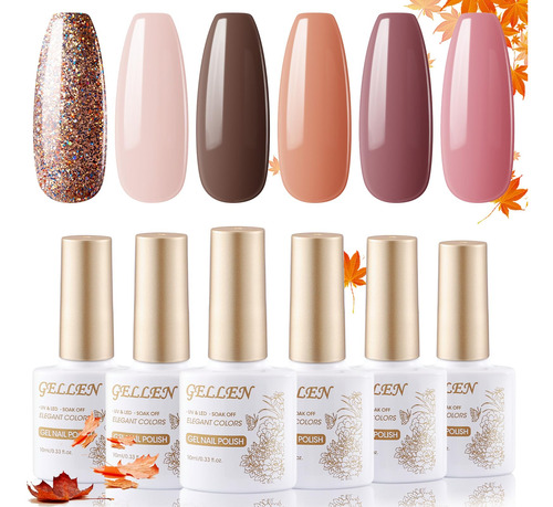 Gellen Kit De Esmalte De Unas De Gel, 6 Colores De 0.3 Onzas