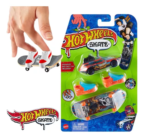 Hot Wheels Skateboard Skate de Dedo com Tênis Preto - Mattel