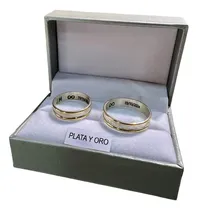 Comprar Par De Alianzas En Plata 925 Borde Oro 10k + Grabado Promo