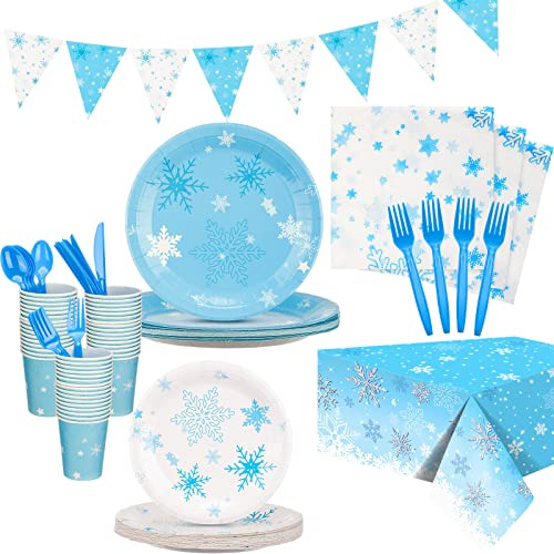 118 Pcs Snowflake Birthday Party Supplies Tableware Set...