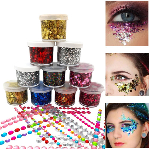 Imagen 1 de 3 de Party Box Bar Kit Glitter Gel + Strass Autoadhesivo Makeup
