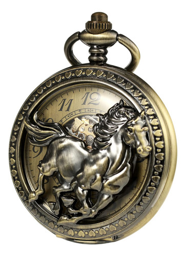 Reloj De Bolsillo Bronce Mecánico Antiguo Caballo 3d Hombre Color