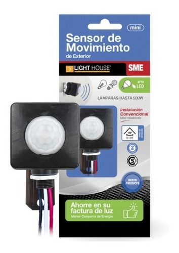 Sensor De Movimiento Exterior Mini Hasta 500w 120º Apto Led