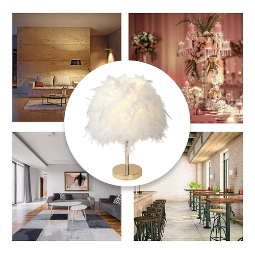 Lámpara De Mesa De Plumas Para Dormit Decorativas Blanco Blanco