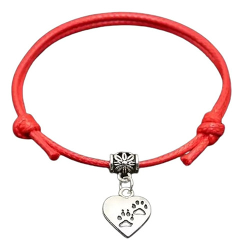 Pulsera Corazon Huellas Perro Oso Amor Mascota Rojo