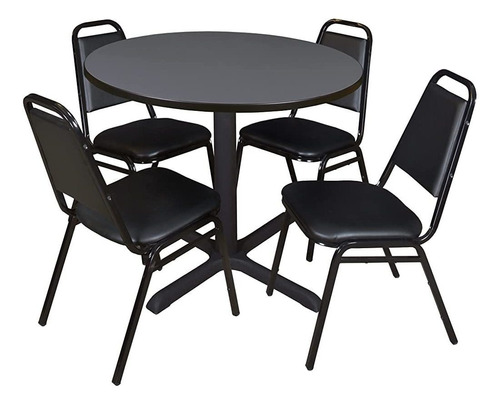 Cain 36  Round Breakroom Table- Gris Y 4 Restaurant Stack Ch