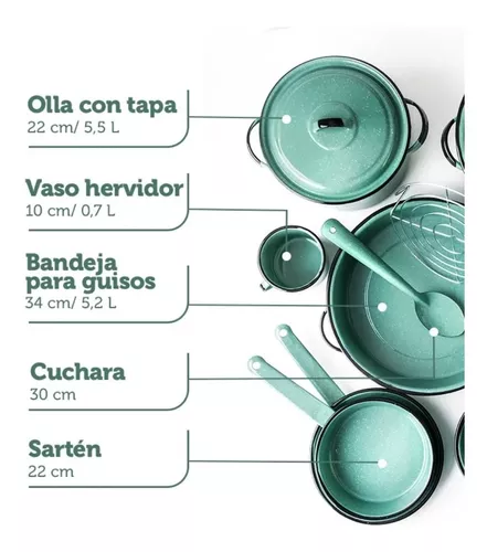 Batería De Cocina Clásica De Peltre 12 Piezas Verde Cinsa