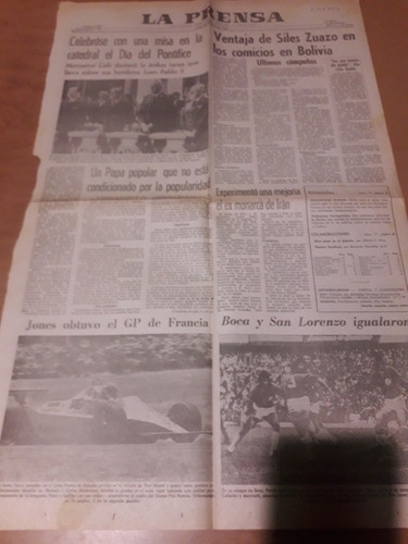 Tapa Diario La Prensa 30 06 1980 Boca San Lorenzo Galtieri (Usado)