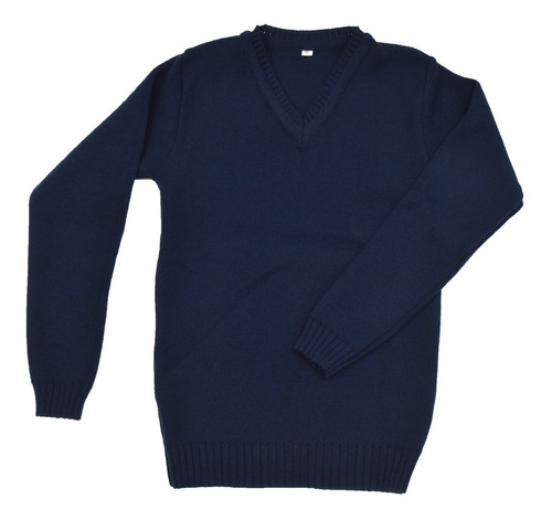 Imagen 1 de 6 de Sweater Pullover Liso Escote V Colegial Nene Nena Azul