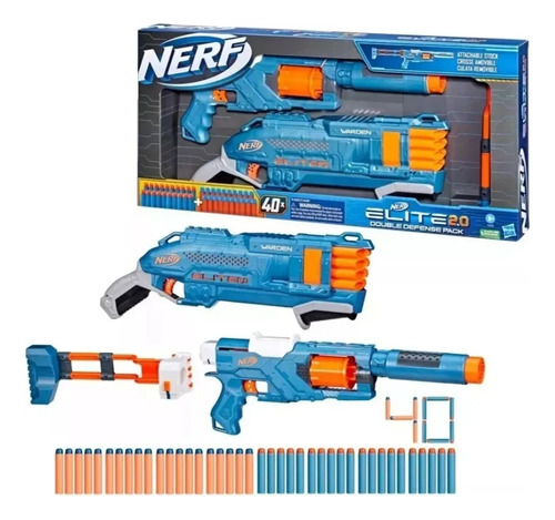 Nerf Élite 2.0 Doblé Defender Pack 2 Lanzadores + 40 Dardos