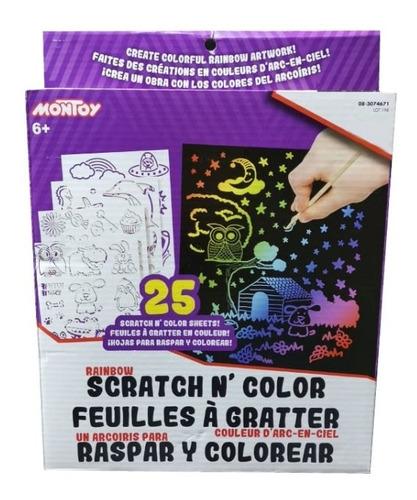 Imagen 2 de 3 de Set De 25 Hojas Raspar Y Colorear Color Scratch Montoy 74671
