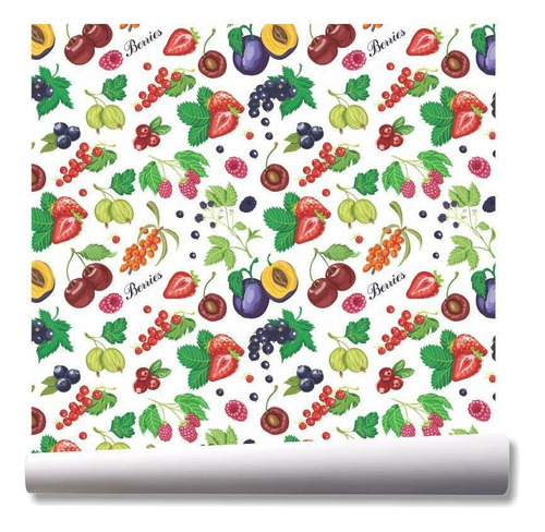 Papel De Parede Morango Uva Frutas Cozinha Kit 02 Rolos A35