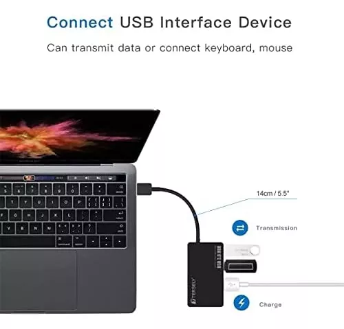 T Tersely Hub USB 3.0+2.0 de 4 puertos, concentrador USB de datos de alta  velocidad ultra delgado y compacto divisor inteligente de expansión para