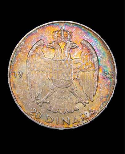Moneda 1938 Yugoslavia. 20 Dinara. Plata .750