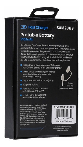 Samsung Power Bank 5100 Batería Portable Usb-c Carga Rápida