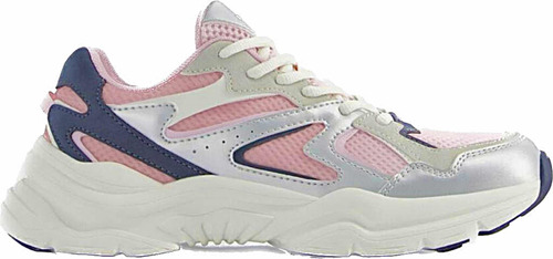 Tenis Sport Rosa Blanco Plata Plataforma