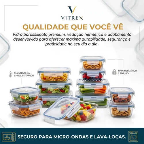 Kit 10 Pote De Vidro Marmita Hermético 370ml Freezer Vitrex: imagem 5