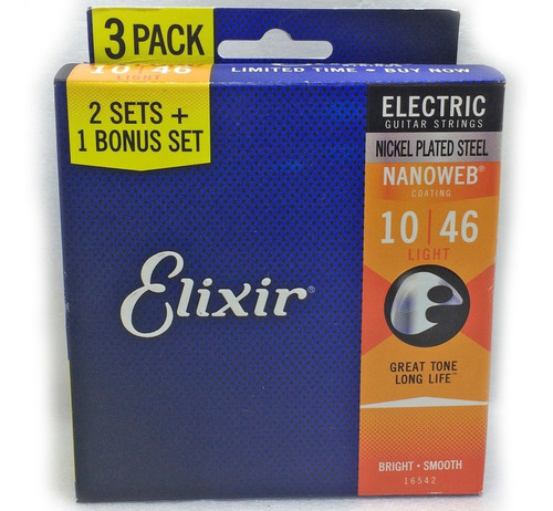 Encordoamento Guitarra Elixir Nanoweb Pack Leve 3 Pague 2