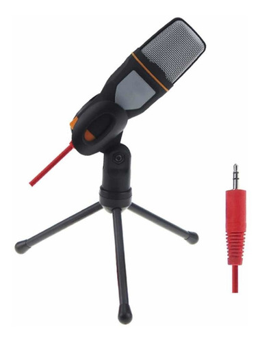 Microfone Condensador P2 Com Cabo 2 Metros Com Suporte Mesa