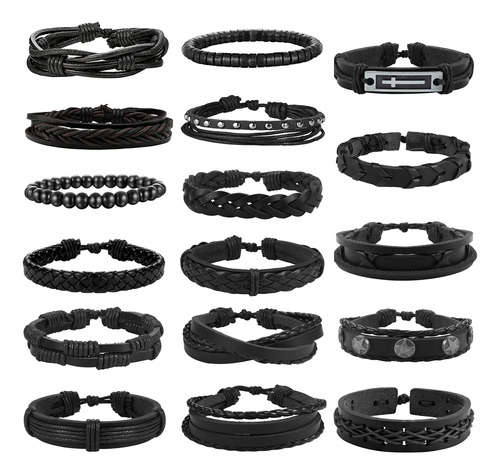 Jstyle 17 Pulseras De Cuero Trenzado Para Hombres Y Mujeres,