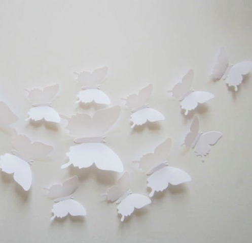 24 Mariposas Blancas En 3d Para Pegar En Superfices Lisas