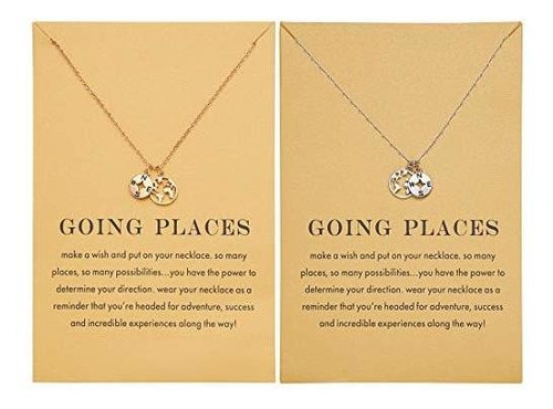 Collar - Dainty 18k Gold Plated Compass World Map Pendant Ne