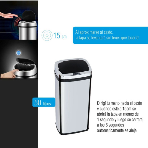 Imagen 4 de 7 de Cesto De Residuos Mio Rectangular Automático 50lts Tbm50lr