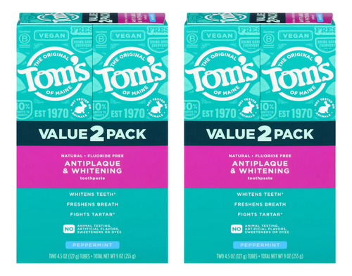 Tom's Of Maine Pasta Dental Sin Fluor, Blanqueadora 2-2pack