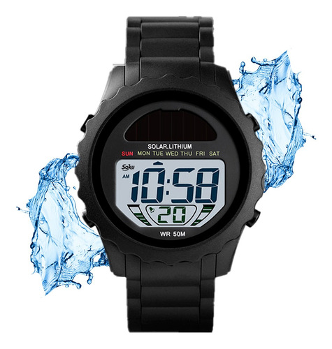 Reloj Solar Niños Deportivo Led Sumergible Nado Simple Sk Color de la correa Negro