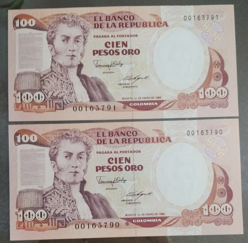 Billete De Cien Pesos De Reposición Del Año 1986.