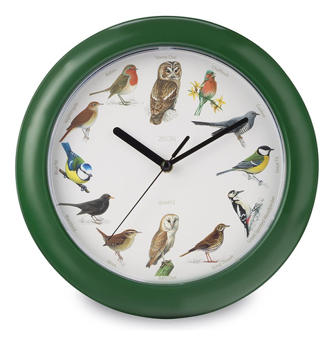Zeon Tech Reloj De Pared Birdsong, Verde, 24 X 24 X 1 Cm