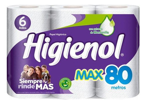 Papel higiénico Higienol MAX simple hoja 80 m de 6 u