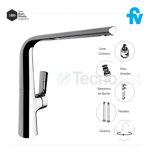 Griferia Monocomando Cocina Fv Aromo Mesada 411.04 d8 Cr