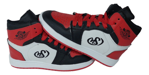 Imagen 2 de 8 de Tenis Para Niño Bota Negro/blanco/rojo M.s. Hoes +original +