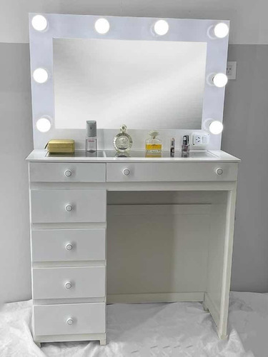 Imagen 3 de 6 de Mueble Para Maquillaje Espejo Hollywood Luces Led 90cm Moda