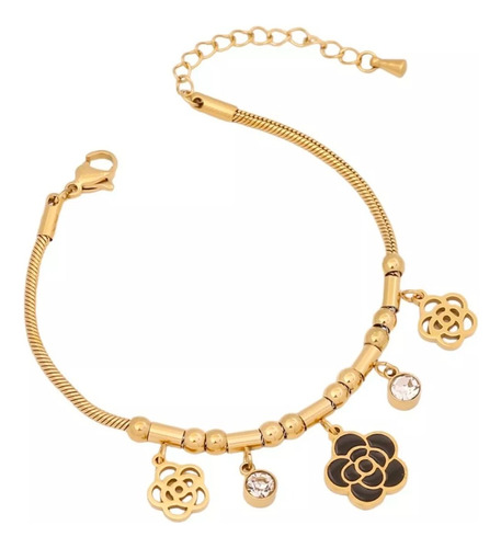 Pulsera Acero Inoxidable Con Dijes Flor