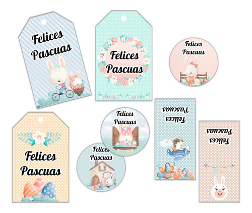 Kit Imprimible Tags Etiquetas Stickers Felices Pascuas 