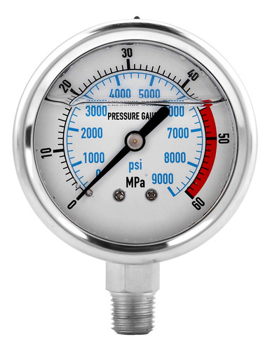 Manometro Hidraulico, 60 Mpa / 9000 Psi Doble Escalas Acero