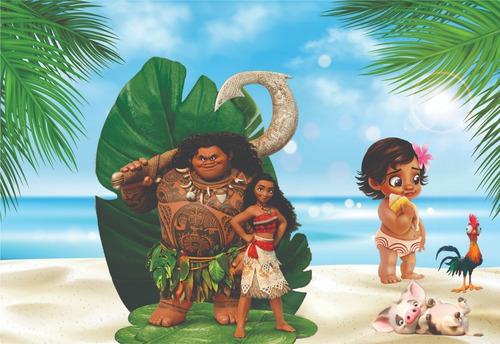 Imagem 3 de 5 de Kit Moana Painel Poli Banner + Displays Festa Decoração Mesa