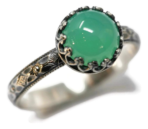 Anillo De Crisoprasa De 8mm Corona De Flor Simétrica V...