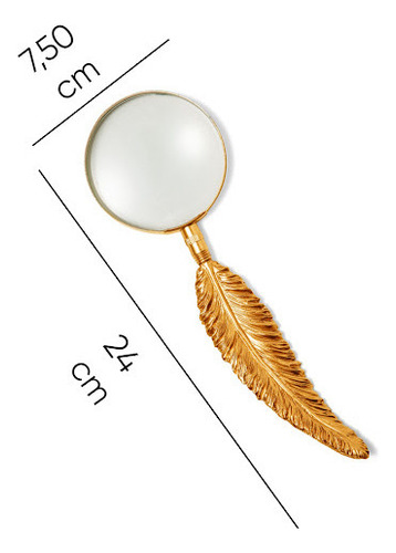 Lupa De Aumento Decorativa Pena Dourada 30cm 16365 Mart