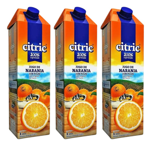 Jugo Naranja Con Pulpa X 1 L Citric (sin Tacc)  X 3 Unid