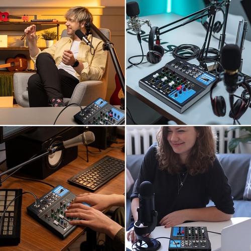 Audio Interface Mixer Riworal 4 Channel W/ Bluetooth +48v