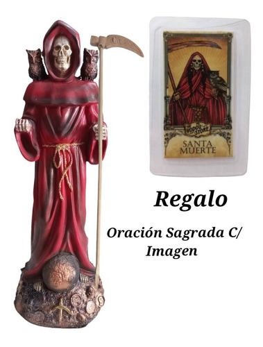 Figura Santa Muerte Proteccion Para El Amor C/ Buhos 54 Cm